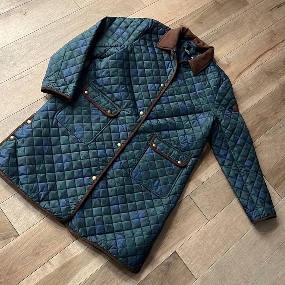 Ralph Lauren Quilted Barn coat - Green Blue diamond plaid - corduroy collar